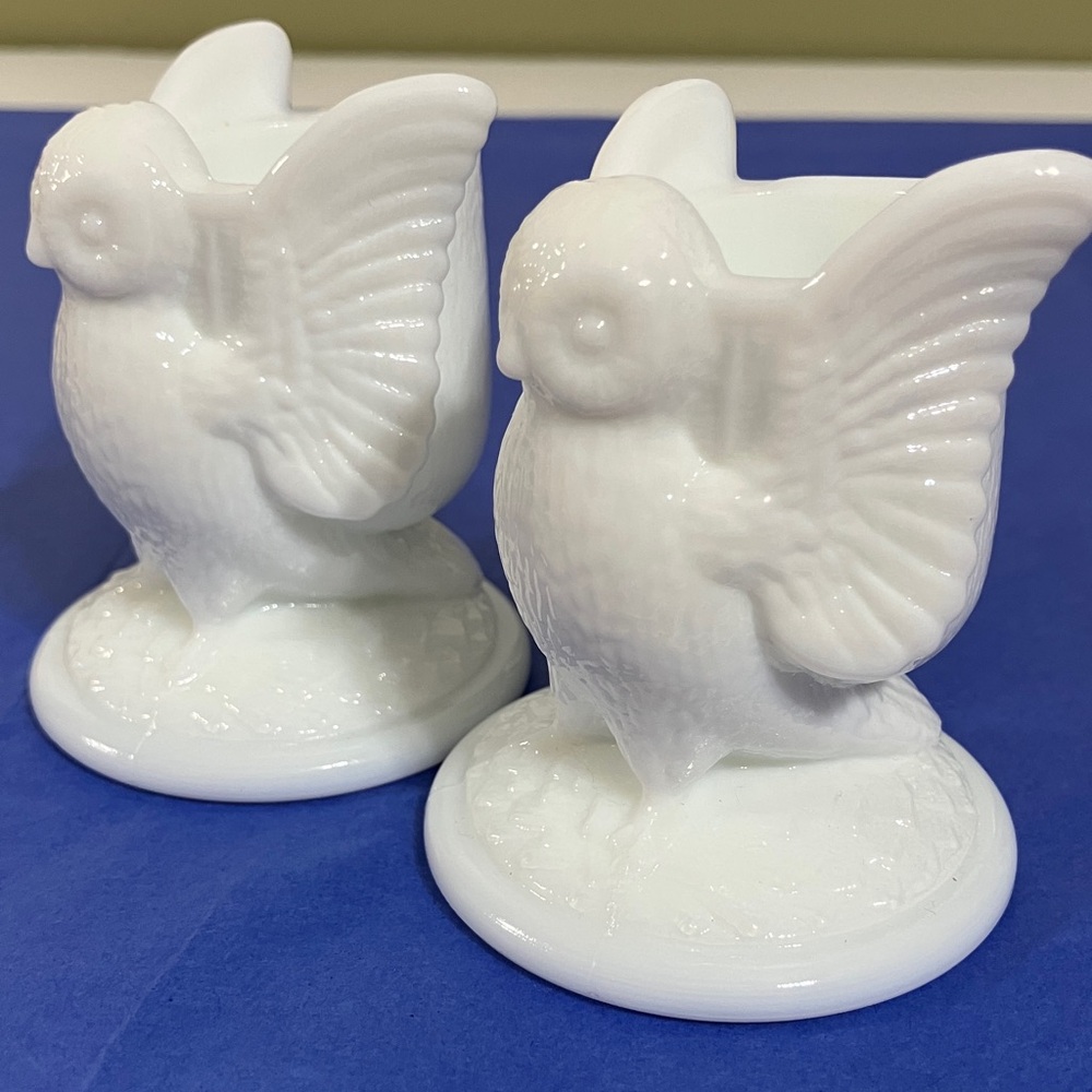 Westmoreland White Milk Glass Owl Candle Holders